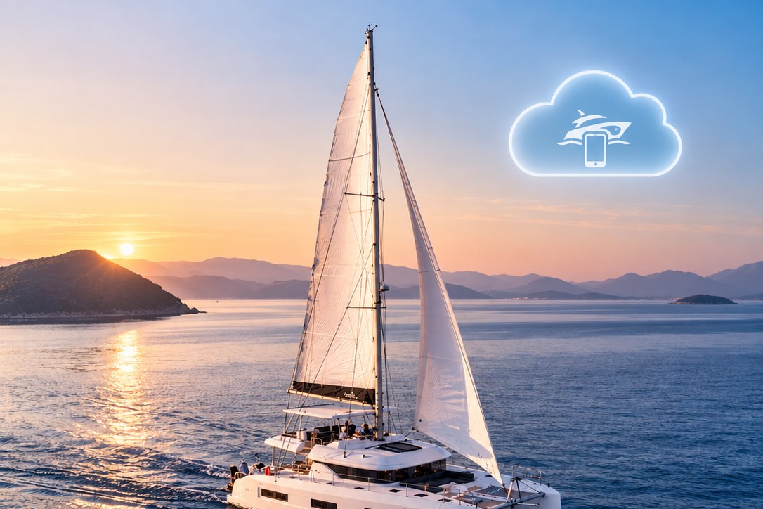 Sailing yacht connected to Smarter.Yachts Cloud Services