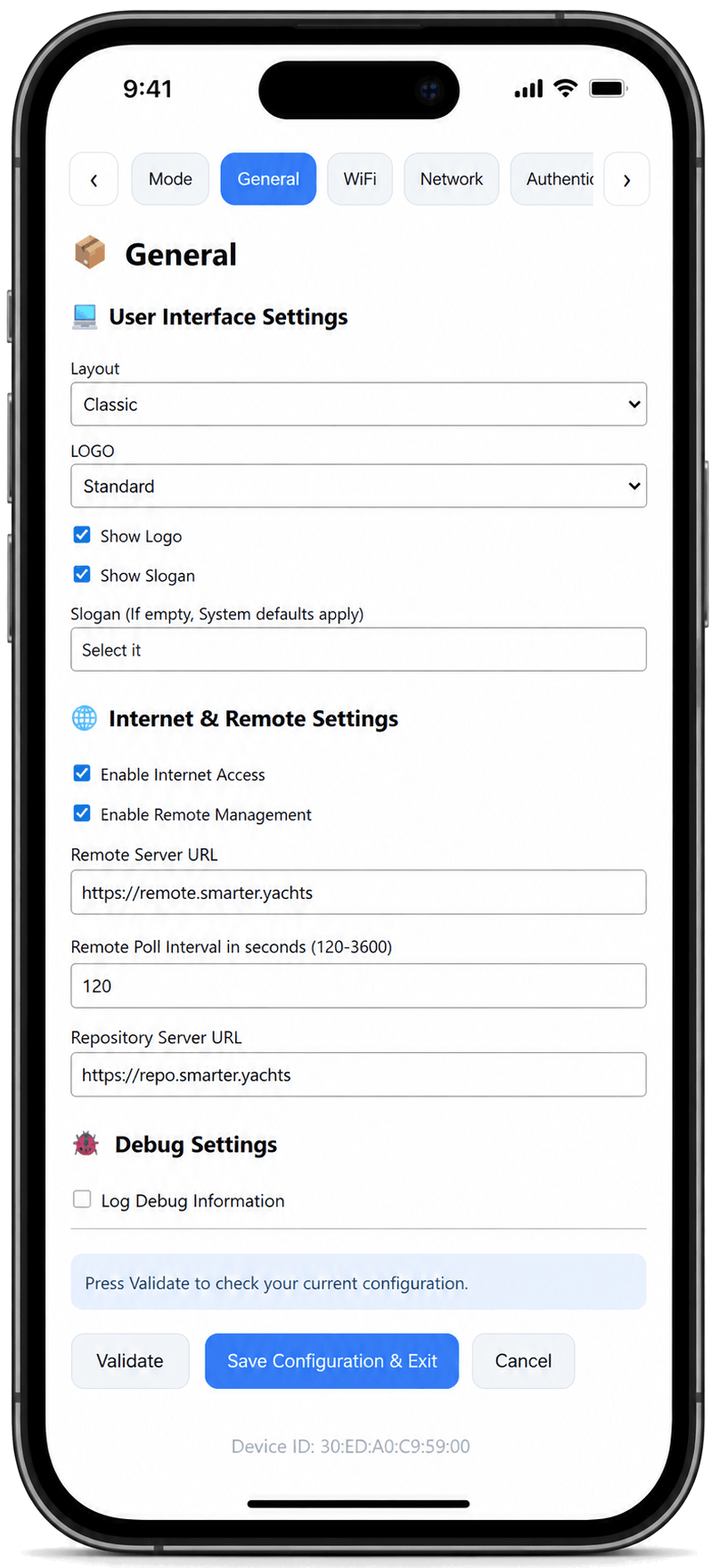 Smarter.Yachts Node server configuration interface